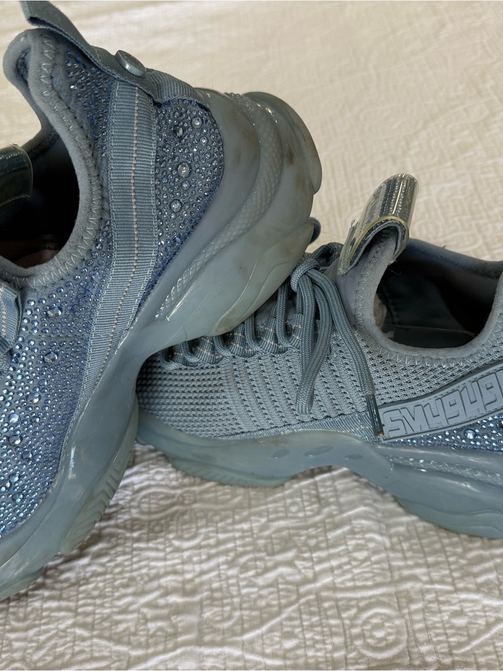 Steve Madden Light Blue Knit Crystal-Embellished Sneakers